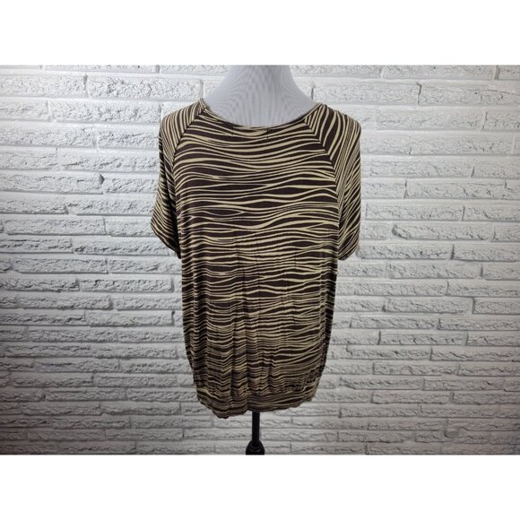Michael Kors Womens Top 2X Plus Short Sleeve Brown Stripe Keyhole STR35E - Picture 5 of 8